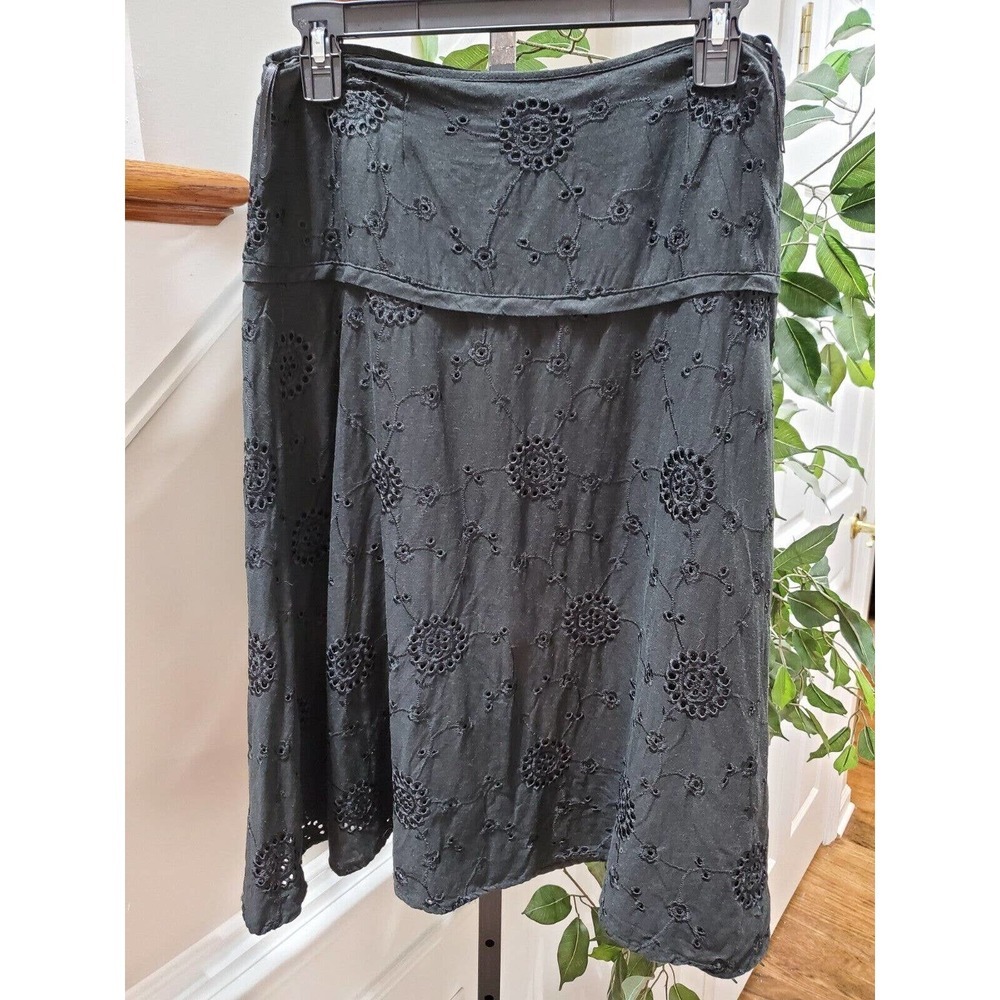 Vintage Carole Little Black Linen & Rayon A-Line Casual Knee Length Skirt Size 4